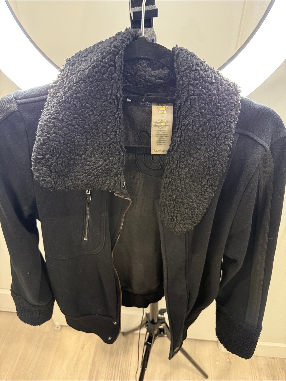 Peloton Black Bomber Jacket with Sherpa Collar